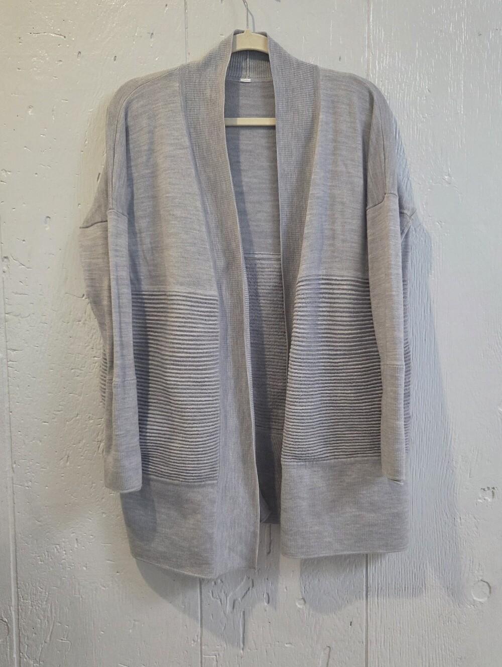 Lululemon Light Gray Blue Open-Front Ribbed Pocket Cardigan Sweater